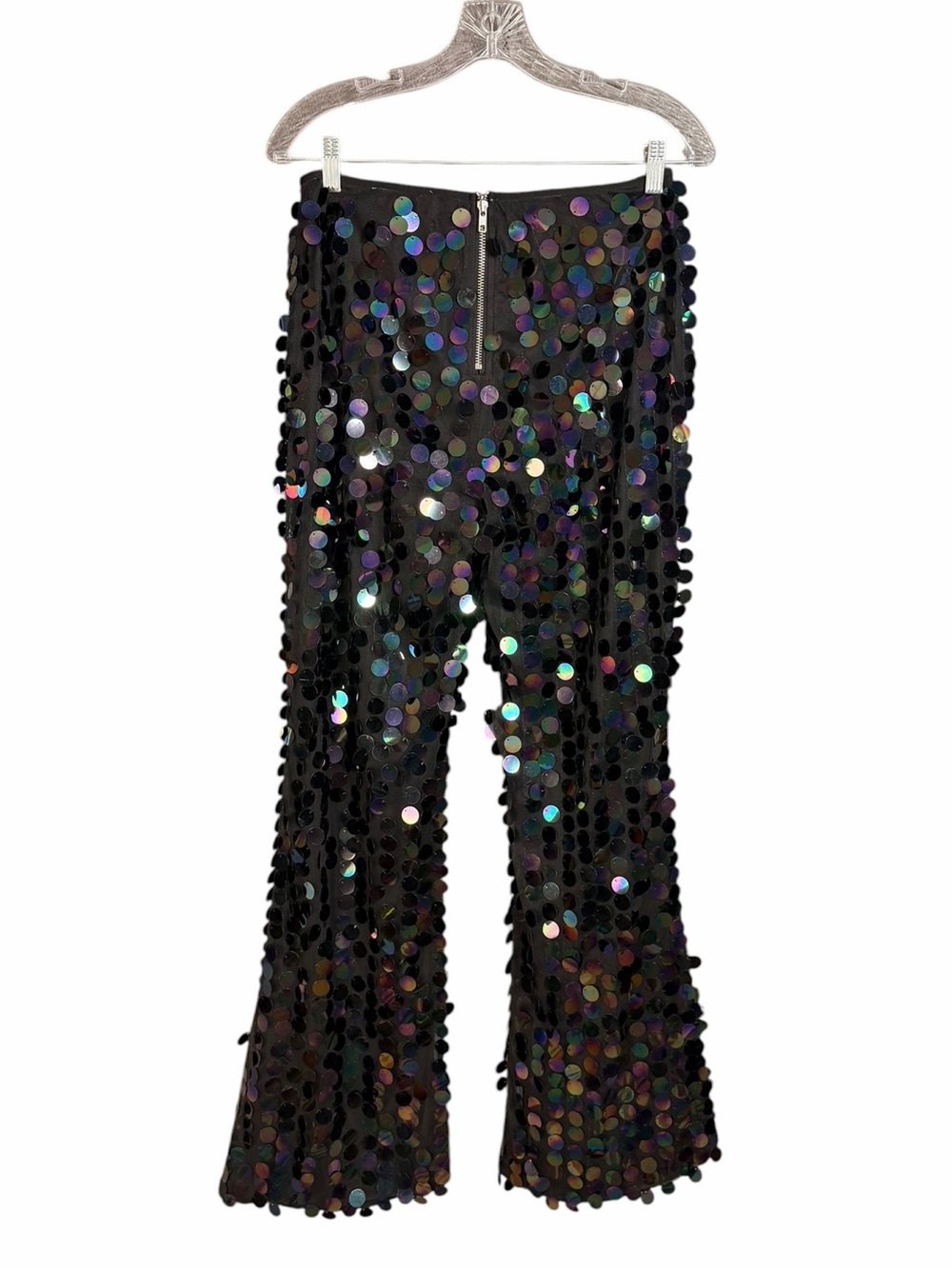 NWT Hot & Delicious Black Sequin Flare Pants Women's Large - Picture 3 of 8